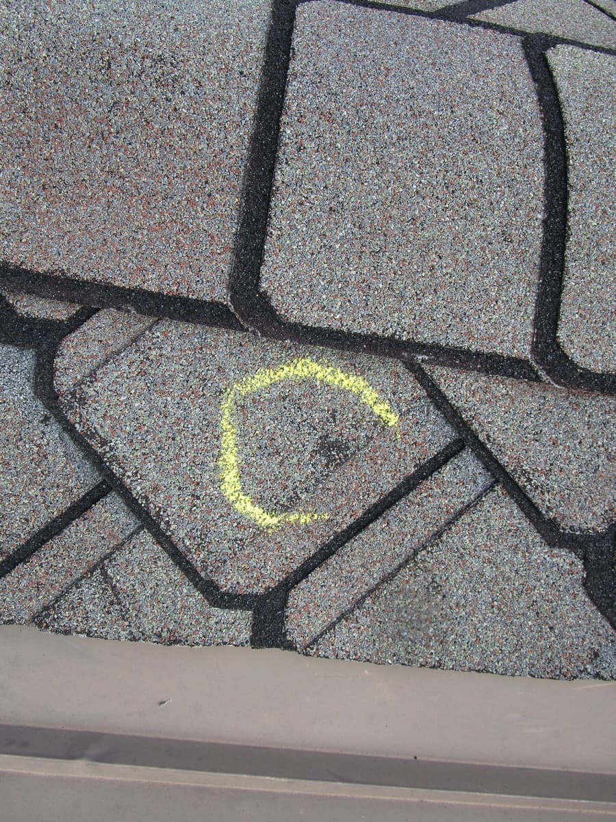 Hail damage identification on shingle
